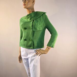 Tibi New York Green Crop Cardigan Button Down Cotton Sweater Womens Size S
